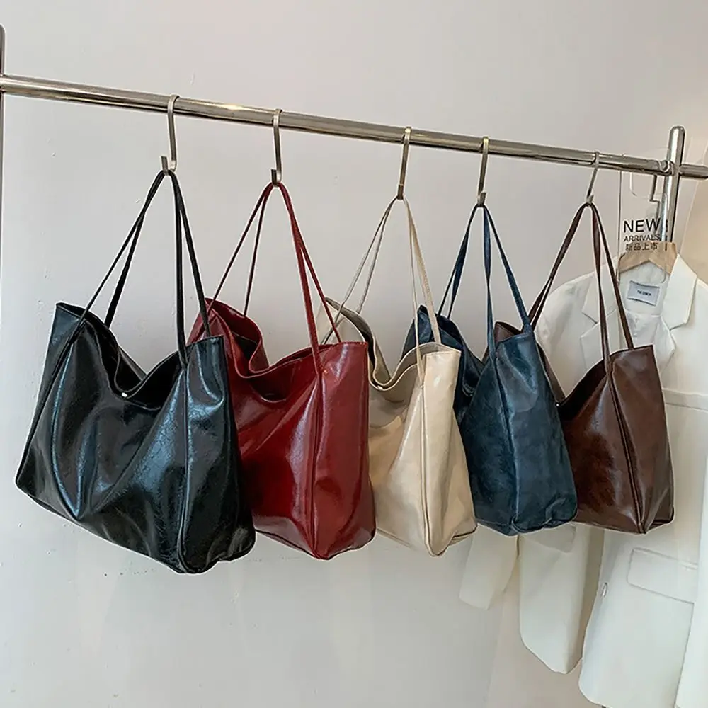 Fashion PU Tote Bag Vintage All-match Large Capacity Commuting Bag Shoulder Bag Daily Life Shopping Bag