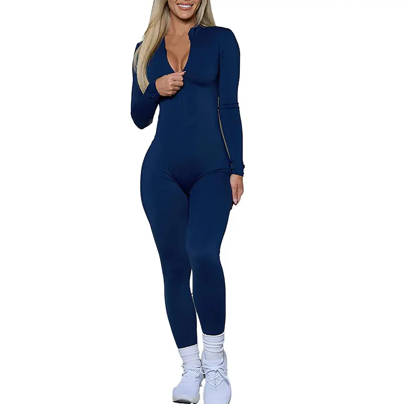 onesie high elastic zipper long sleeve yoga exercise fitness running onesie workout clothes for women gym set women