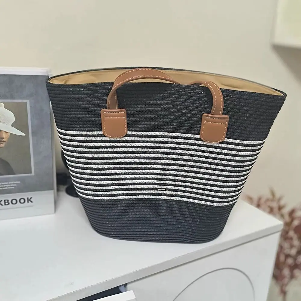 Fashion Straw Tote Bag Large Capacity Square Stripe Woven Shoulder Bag Underarm Bag Casual Summer Women's Vacation Beach Bag