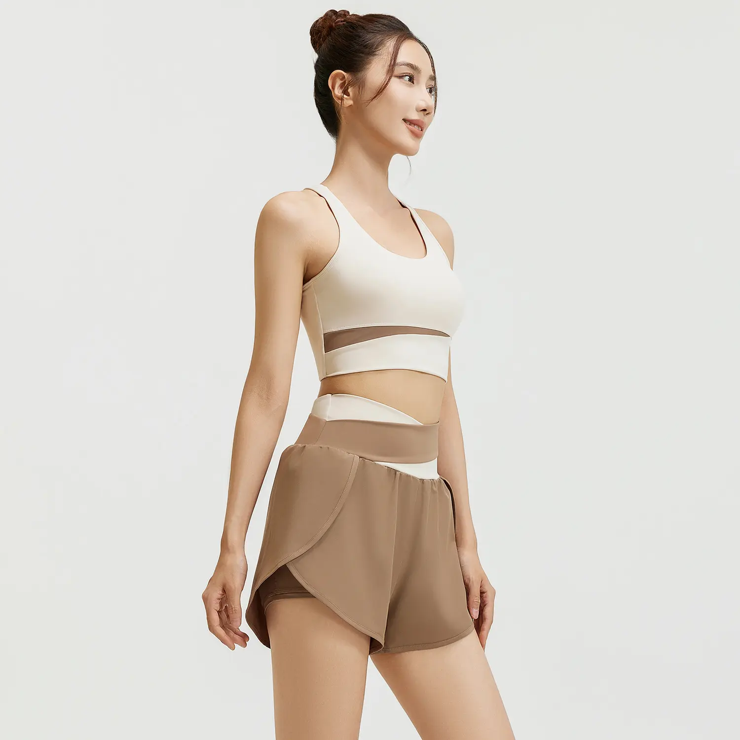 Juyitang color matching anti-light fake two-piece fitness sports nude yoga suit women
