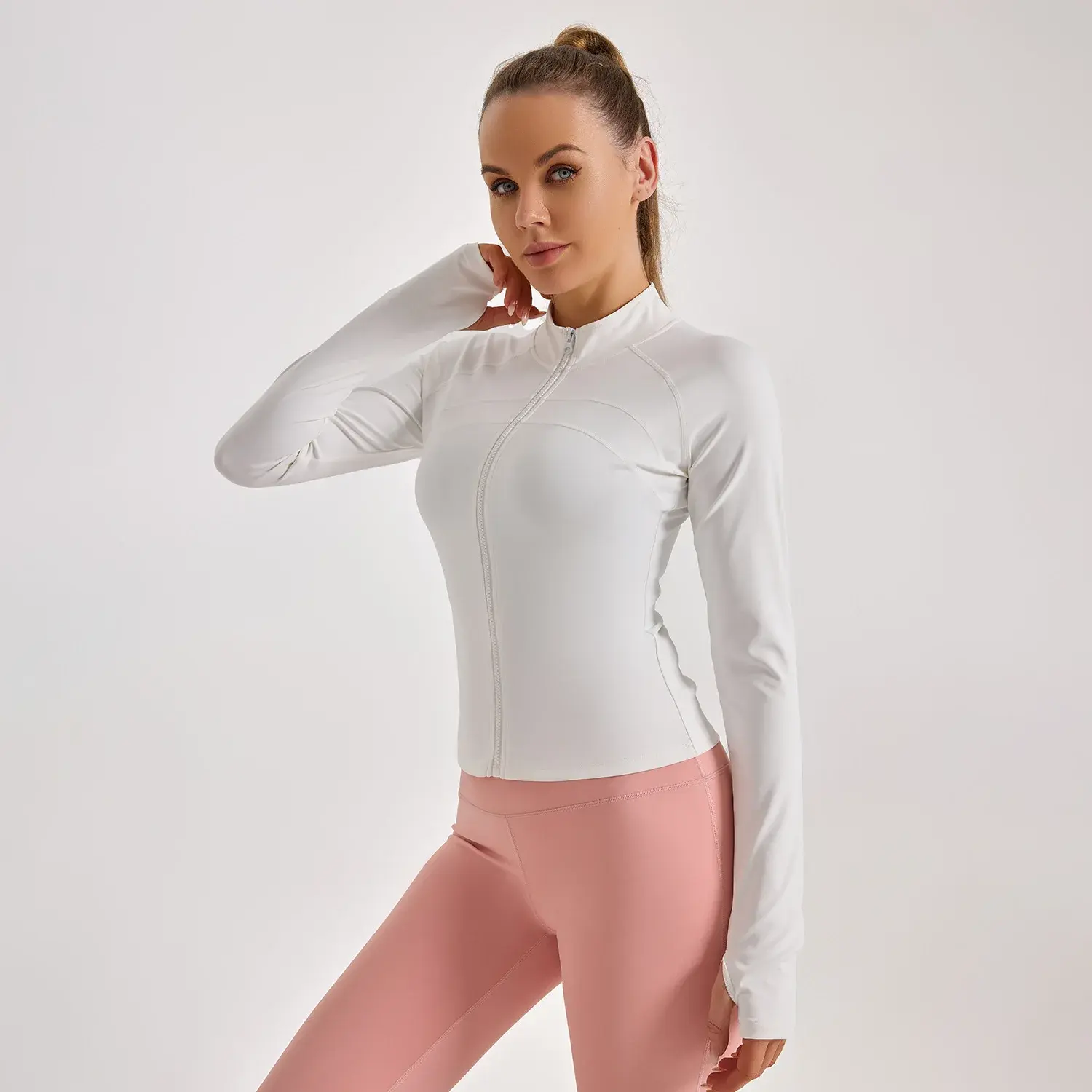 Cross-border area large size zipper sports jacket elastic tight sports top European size slim and thin yoga clothes female