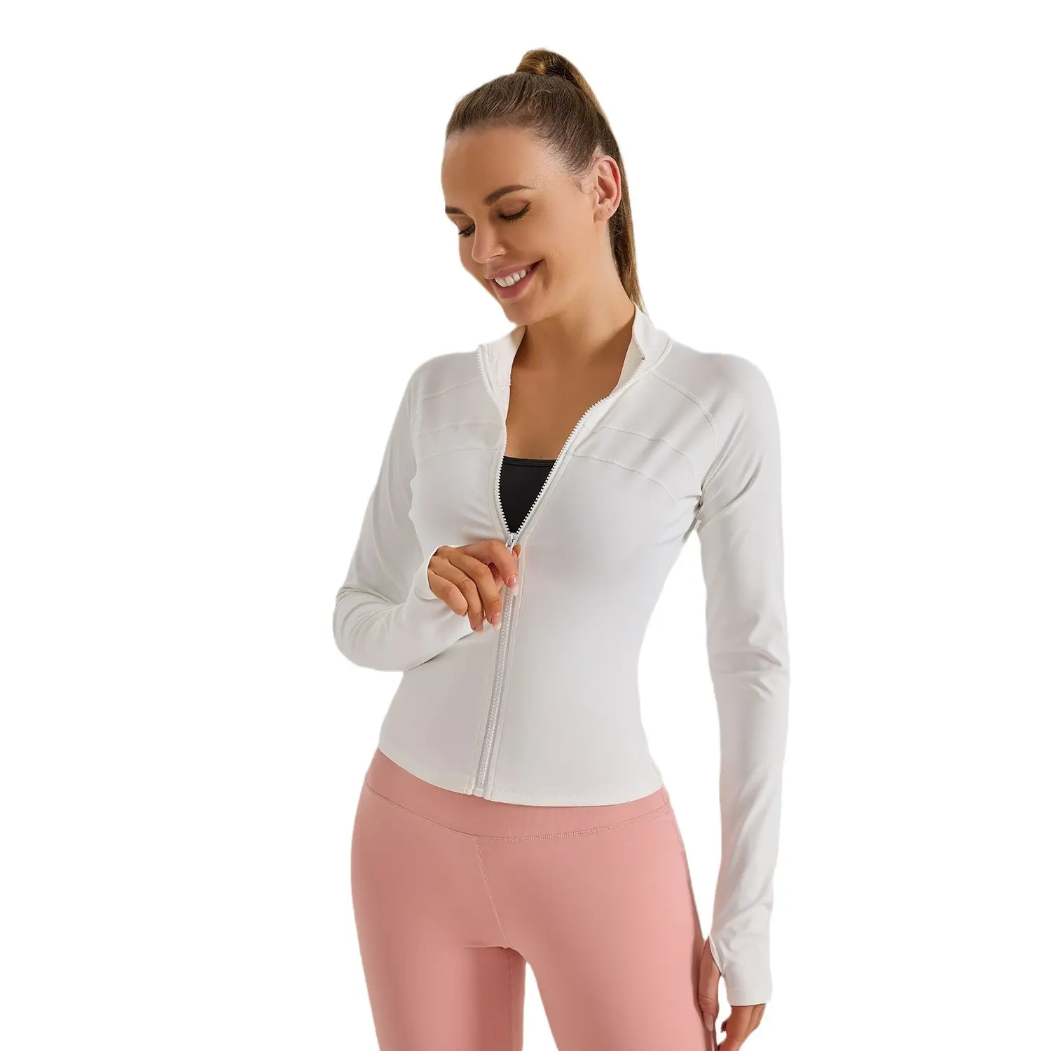 Cross-border area large size zipper sports jacket elastic tight sports top European size slim and thin yoga clothes female