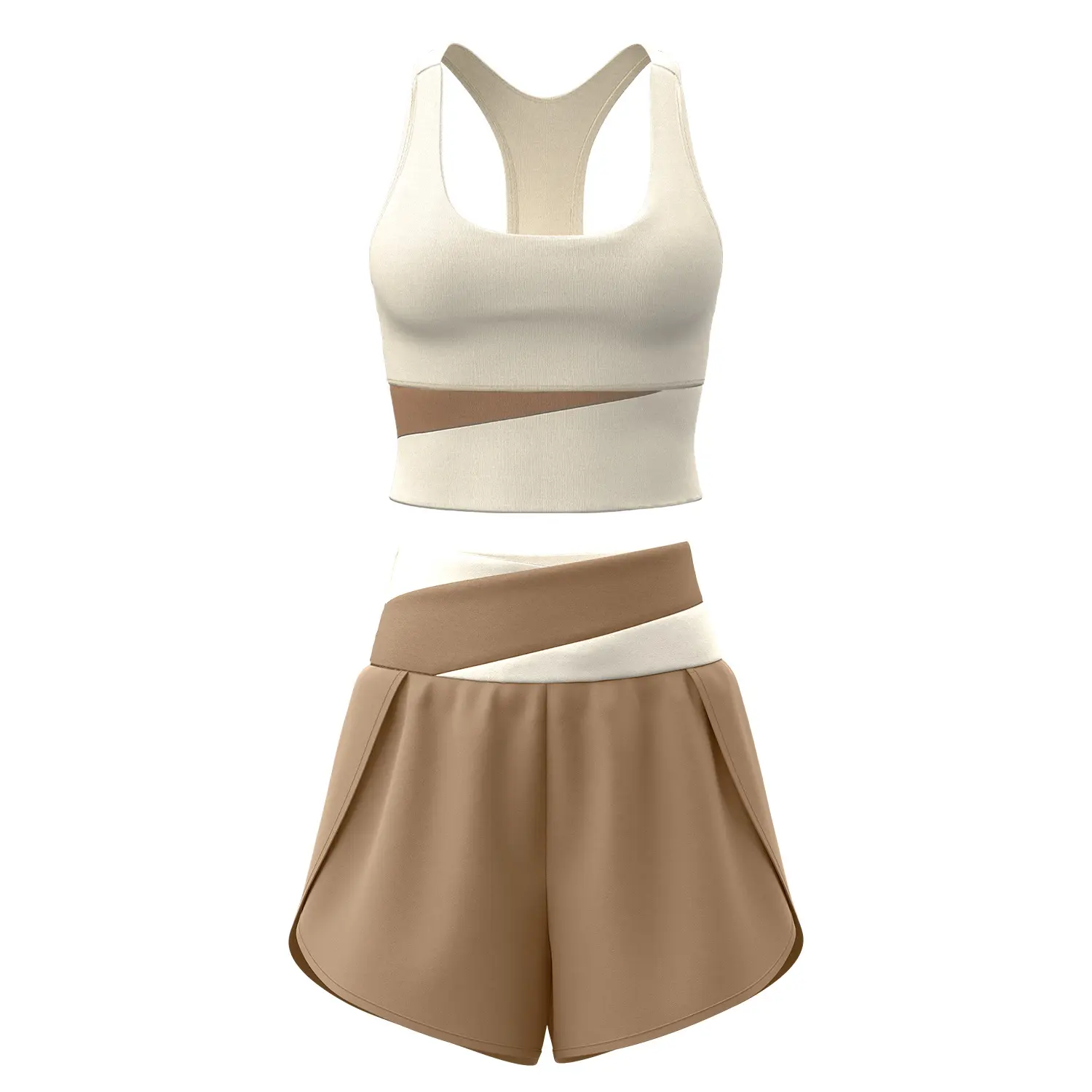 Juyitang color matching anti-light fake two-piece fitness sports nude yoga suit women