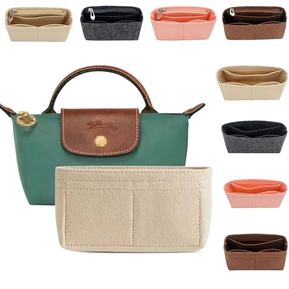 1Pcs Durable Storage Bags Insert Bag Portable Felt Linner Bag Multi-Pocket Travel Bag Organizer for Longchamp Mini Bag