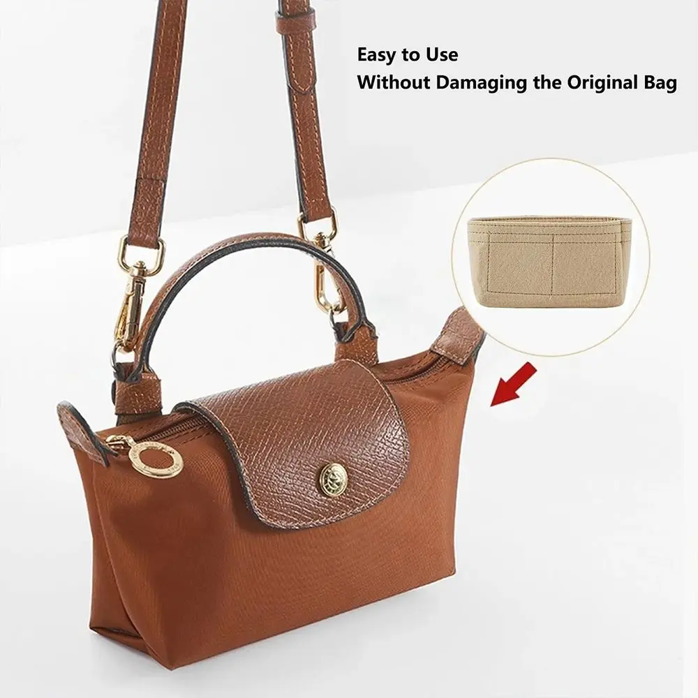 1Pcs Durable Storage Bags Insert Bag Portable Felt Linner Bag Multi-Pocket Travel Bag Organizer for Longchamp Mini Bag