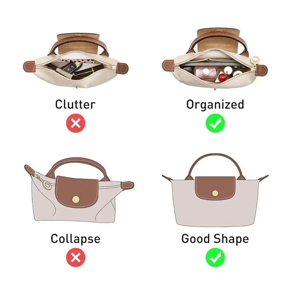 1Pcs Durable Storage Bags Insert Bag Portable Felt Linner Bag Multi-Pocket Travel Bag Organizer for Longchamp Mini Bag