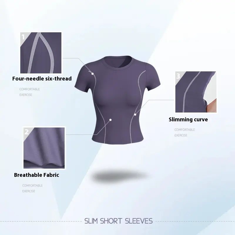 Juyitang Short Sleeve Yoga Top Double Arc Slim Fit Skinny Breathable Running Fitness Clothing Women's T-Shirt