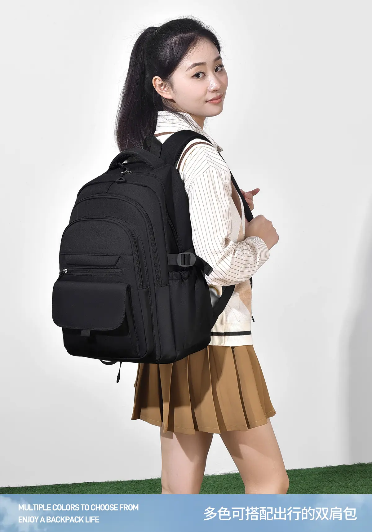 Double shoulder women's bag Oxford cloth splash-proof junior high school college student backpack leisure travel bag