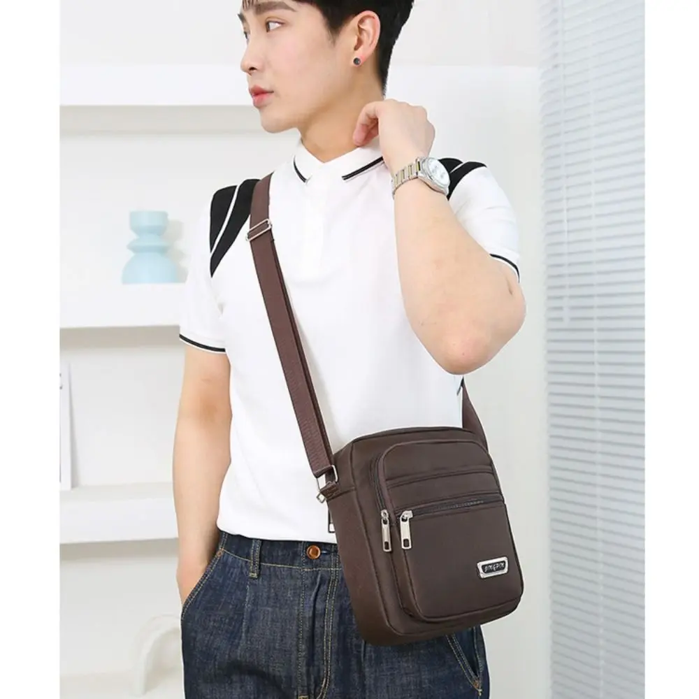 Fashion Men Shoulder Bag Business Leisure Large Capacity Portable Handbag Multilayer Waterproof Nylon Crossbody Bag Travel Bag