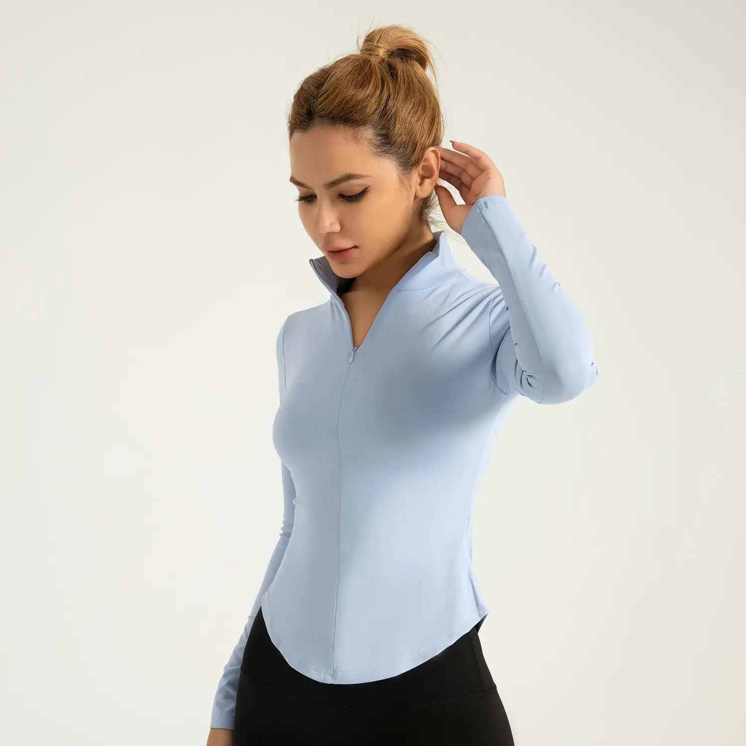 Sunscreen Zipper Yoga Clothing Naked Skin-friendly Skinny Traceless Breathable Sports Fitness Top Women