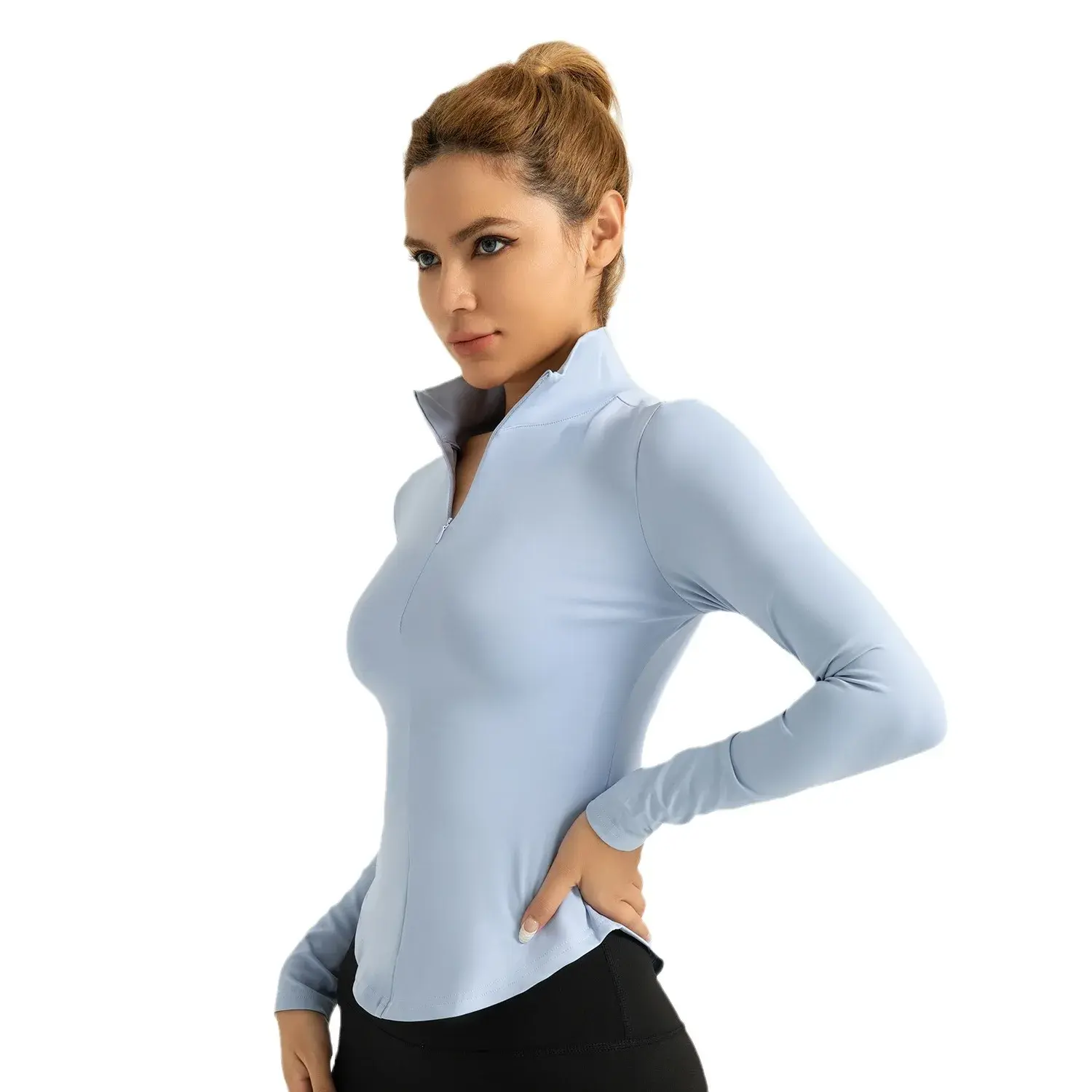 Sunscreen Zipper Yoga Clothing Naked Skin-friendly Skinny Traceless Breathable Sports Fitness Top Women