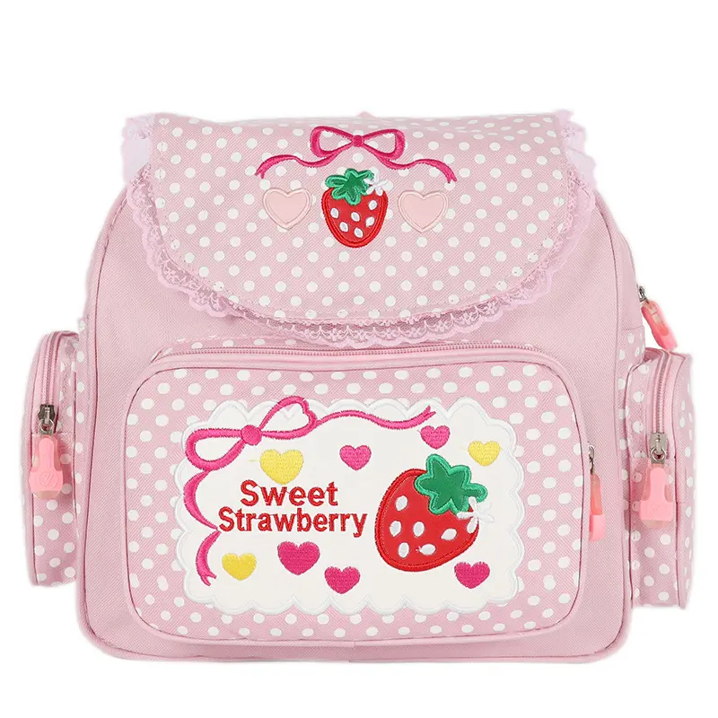 Japanese ins soft sister Sweet lady lovely embroidery fruit strawberry lace girl student backpack schoolgirl
