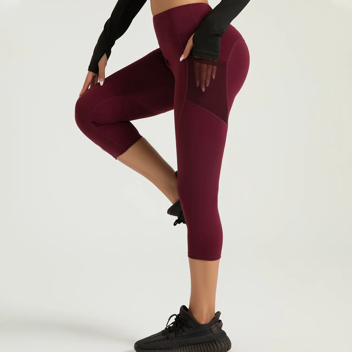 Juyi Hall Side Pocket Seven-point Yoga Pants Women's High Waist Gym Peach Hip Lift Fitness Pants Sports Leggings