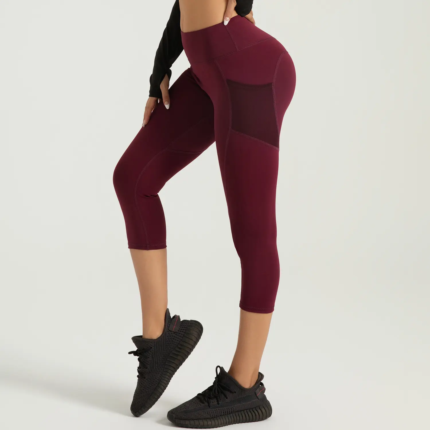 Juyi Hall Side Pocket Seven-point Yoga Pants Women's High Waist Gym Peach Hip Lift Fitness Pants Sports Leggings