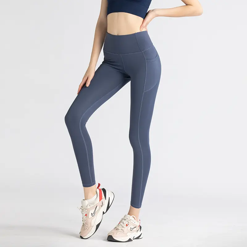 Side pocket yoga pants women's cross-border peach high waist hip lift elastic running backing sports fitness leggings yoga pants