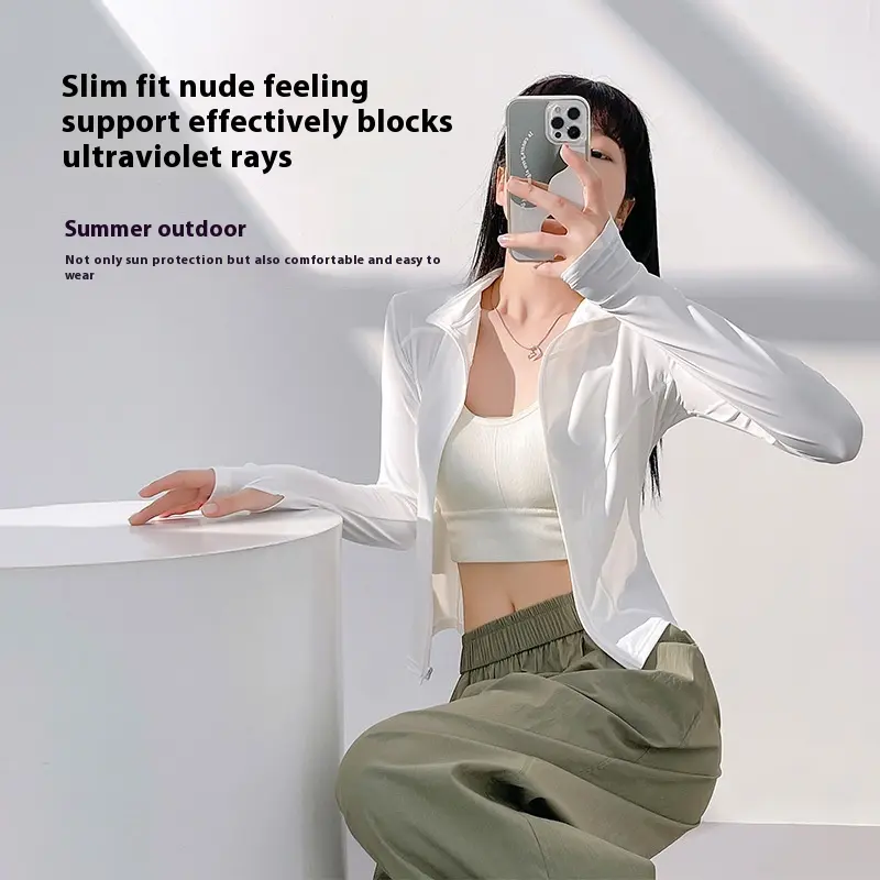 Juyatang sunscreen yoga clothes nude outdoor tight breathable sports fitness jacket top women