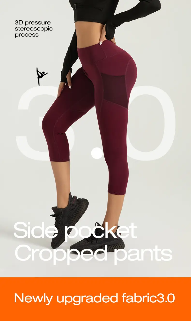 Juyi Hall Side Pocket Seven-point Yoga Pants Women's High Waist Gym Peach Hip Lift Fitness Pants Sports Leggings