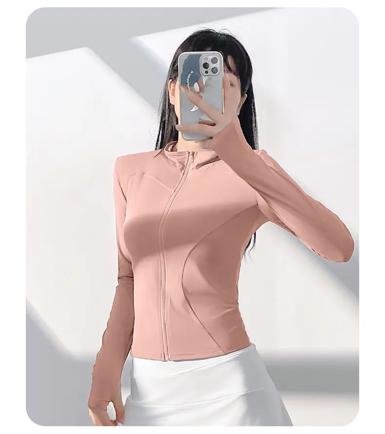 Juyatang sunscreen yoga clothes nude outdoor tight breathable sports fitness jacket top women