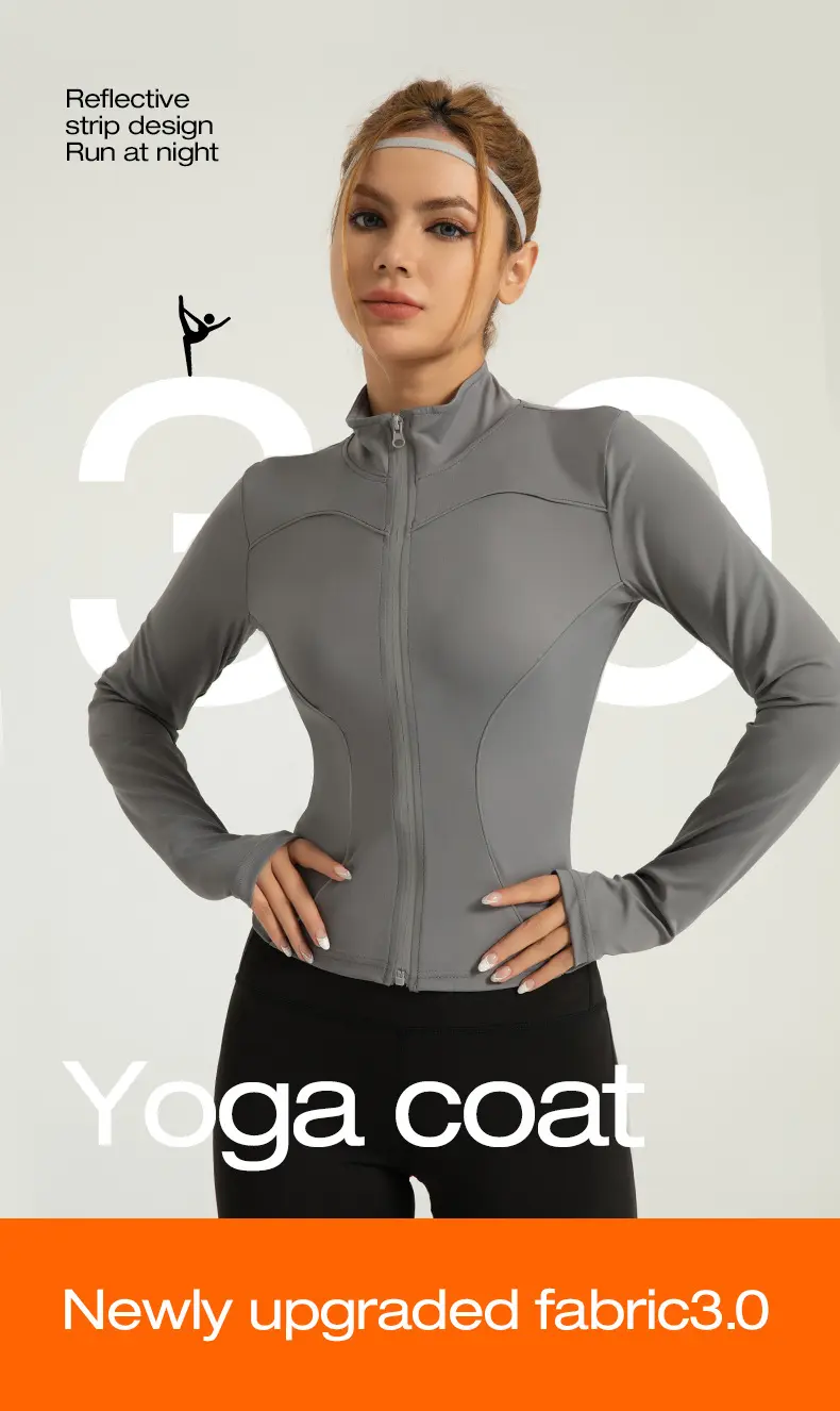 New line yoga jacket stand-up collar slim slim night running reflective sports jacket female fitness femme