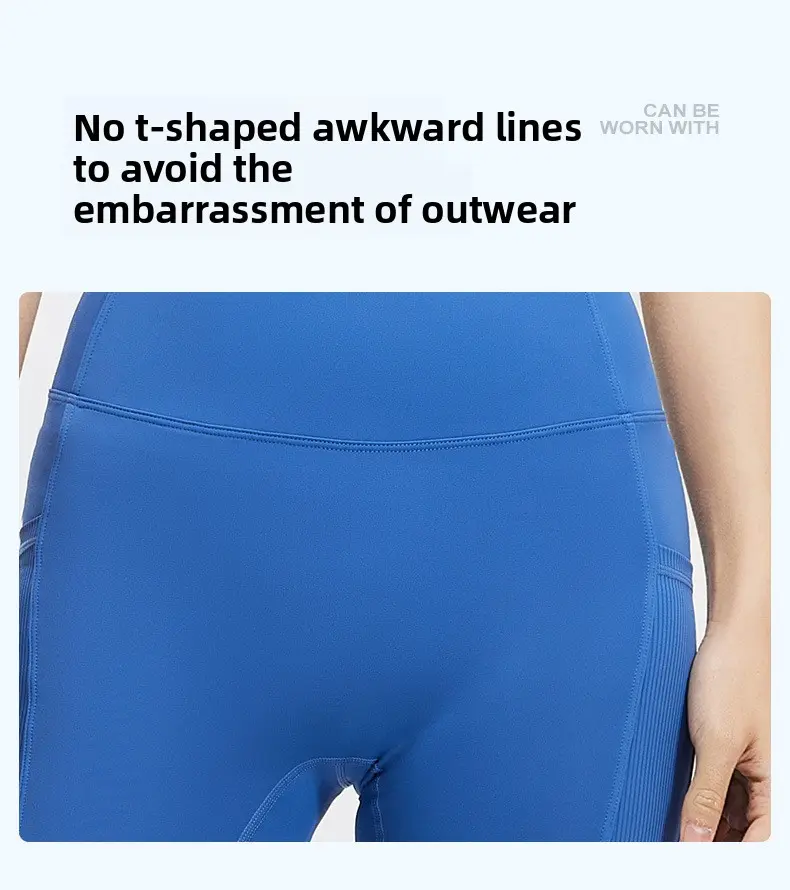 Juyatang striped pocket yoga shorts, wear high waist, hip lift and abdomen, running sports, tight yoga pants for women