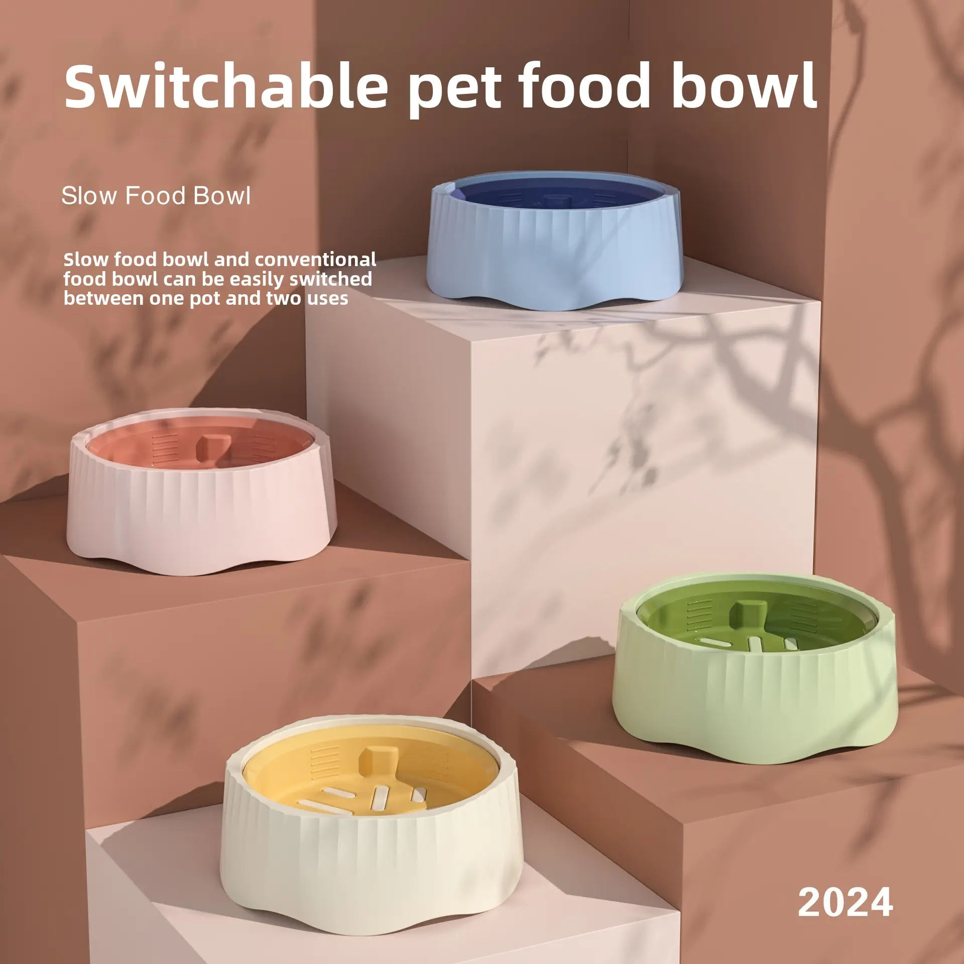 Pet Slow Food Bowl 2-in-1 cross-border new dog anti-upset dog bowl Cat and dog supplies plastic non-slip dog bowl