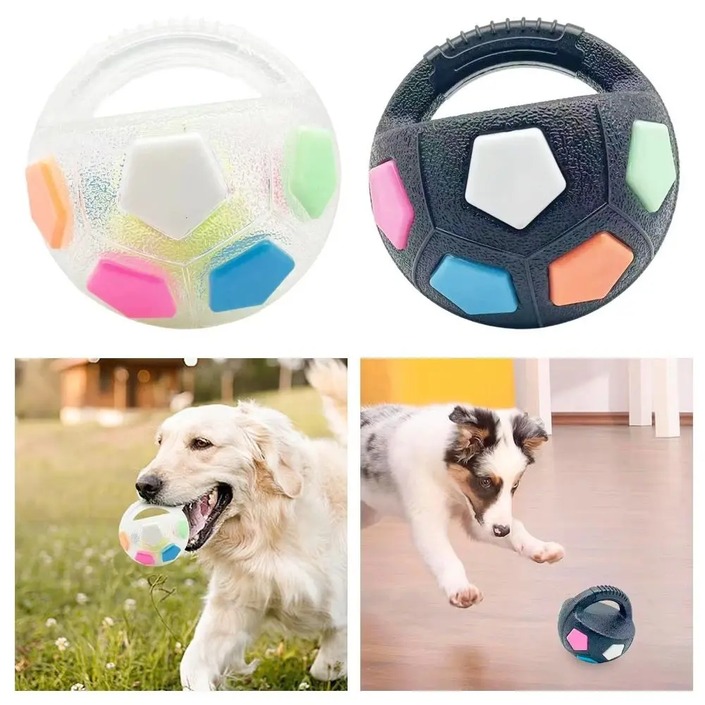 Dog Toys Soccer Ball Border with Handle Interactive Squeaky Pet Football for Teeth Grinding & Training Pet Supplies