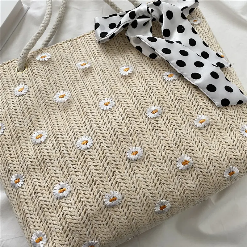 Straw bag women's new summer fresh simple flower woven beach bag fashion shoulder Tote women's bag handbag  bags for women