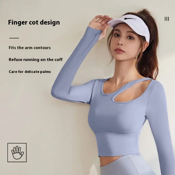 Juyatang Sports Yoga Long Sleeve Waist Naked Yoga Clothes Breathable Tights Fitness Top
