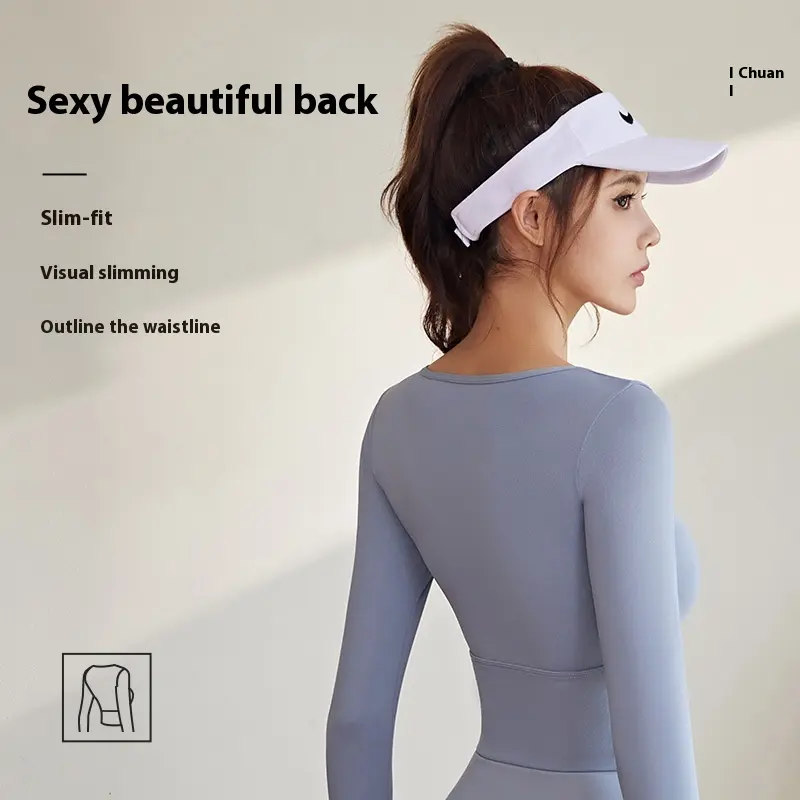 Juyatang Sports Yoga Long Sleeve Waist Naked Yoga Clothes Breathable Tights Fitness Top