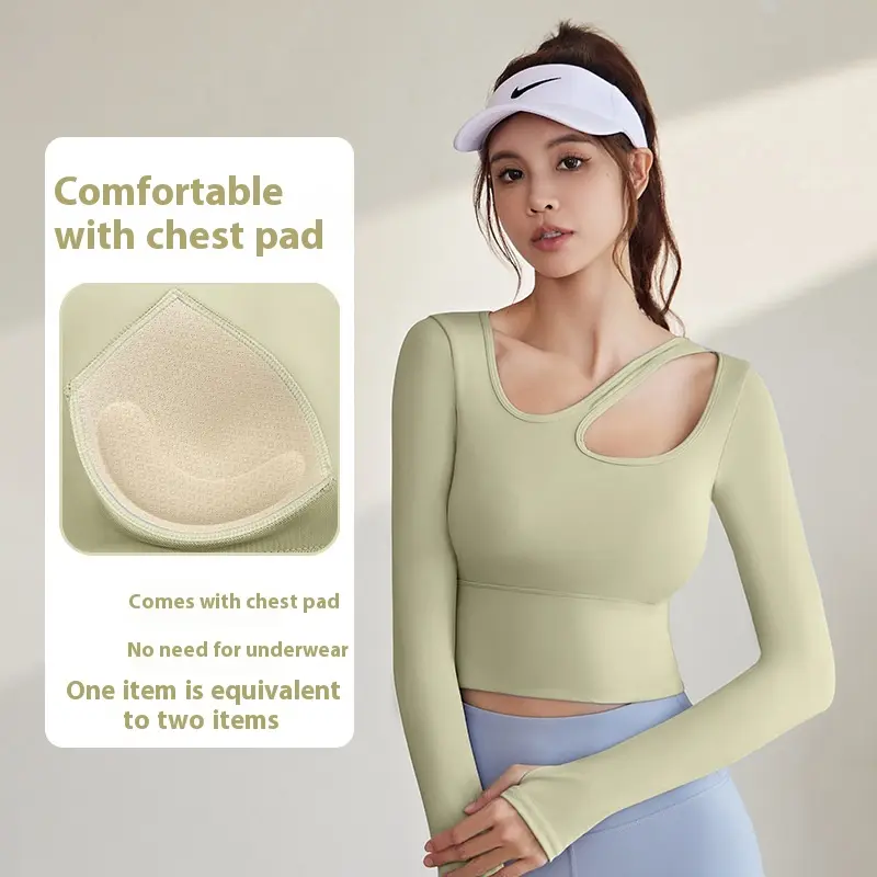 Juyatang Sports Yoga Long Sleeve Waist Naked Yoga Clothes Breathable Tights Fitness Top