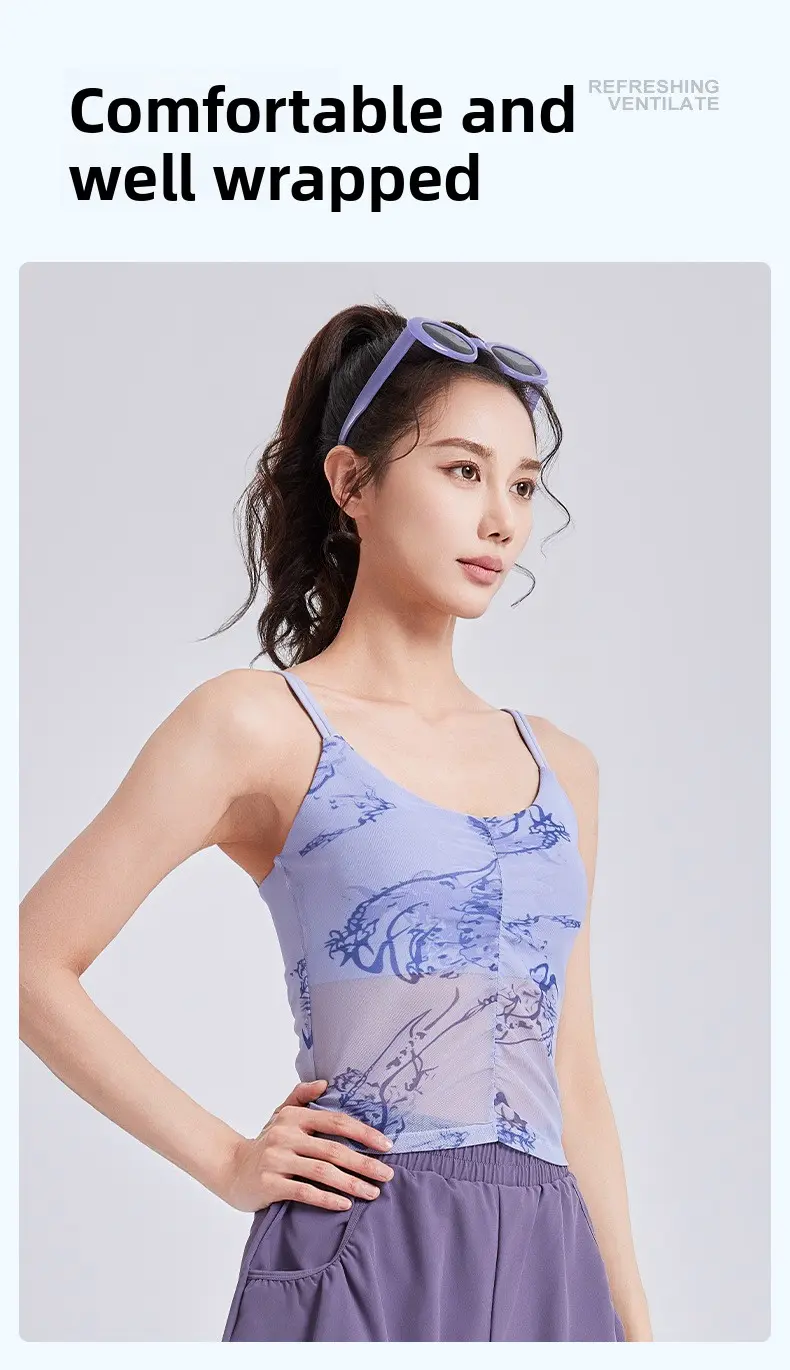 Juyitang's new national style printed yoga vest integrated fixed cup outer wear sports underwear sling women