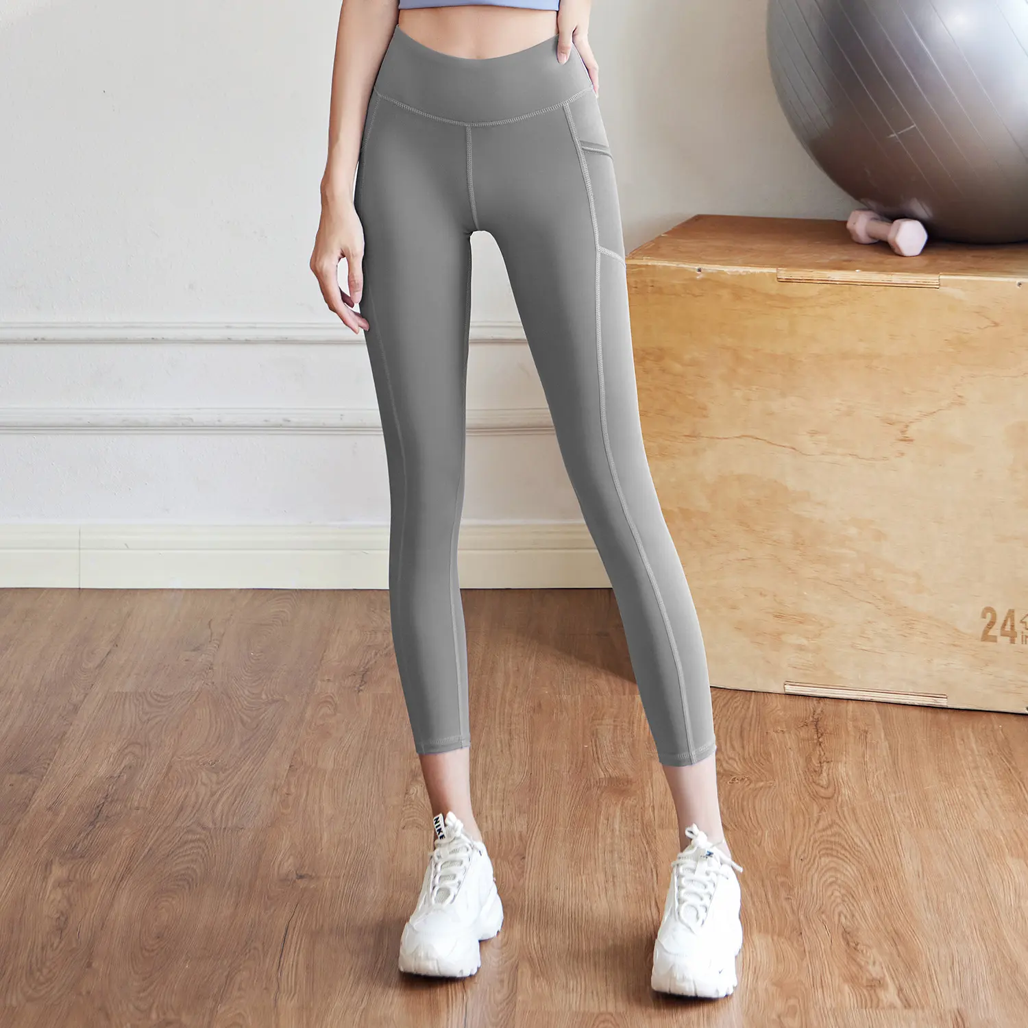 Processing, proofing, OEM logo source factory peach mesh side pocket hip yoga pants