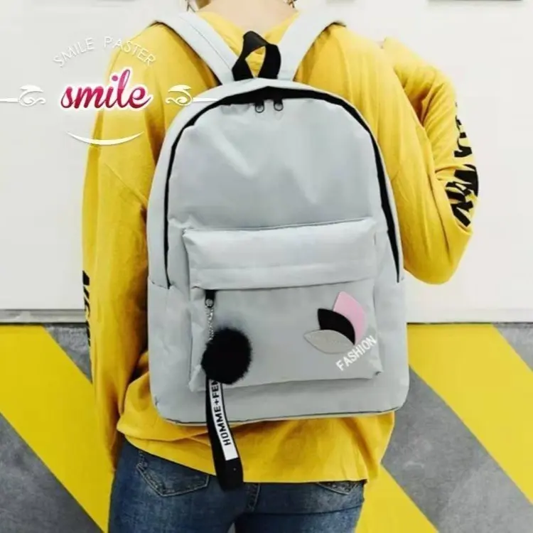 Backpack female new fashion Korean student bag rucksack leisure bag hairball leaves outdoor travel bag