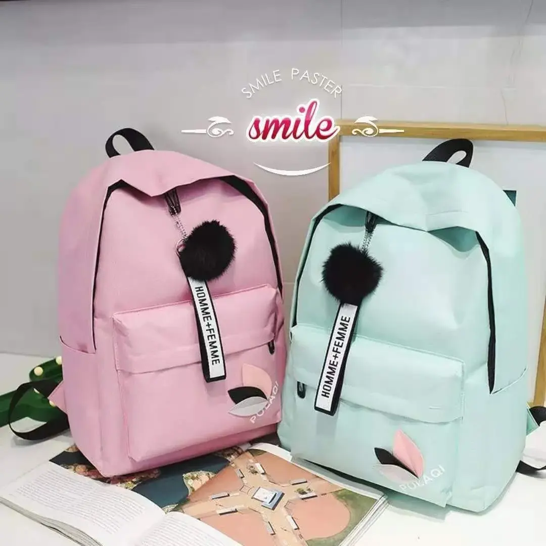 Backpack female new fashion Korean student bag rucksack leisure bag hairball leaves outdoor travel bag