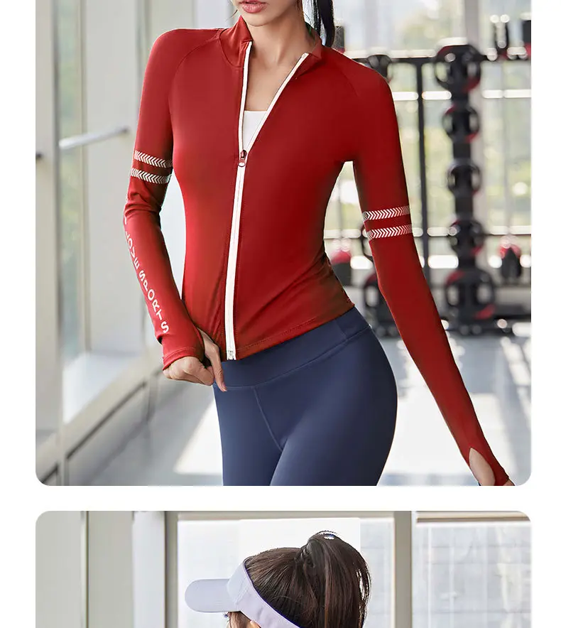 Juyitang autumn and winter velvet letter sports jacket women's warm and seamless sports top tight yoga jacket