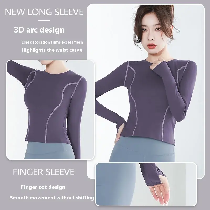 Juyitang yoga clothes sports top women's arc thumb mouth slim long sleeve T-shirt running fitness clothes
