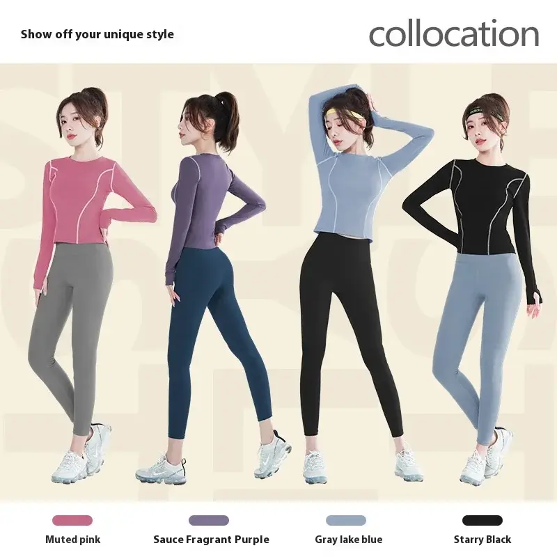 Juyitang yoga clothes sports top women's arc thumb mouth slim long sleeve T-shirt running fitness clothes
