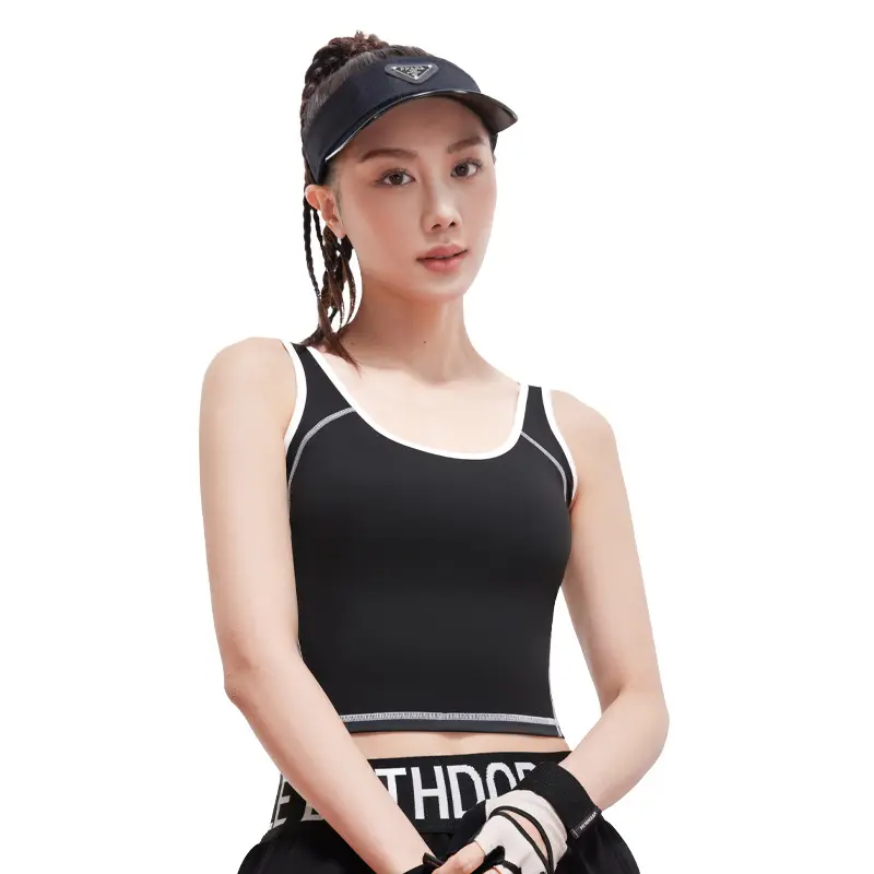 Juyitang peach arc vest U-shaped high elastic integrated fixed shock-proof gathering chest color contrast sports vest