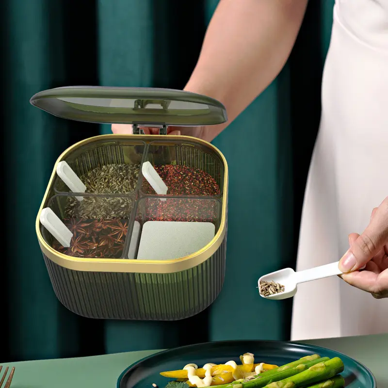 Light luxury seasoning box combination set seasoning bottle jar Household kitchen storage box storage box integrated multi-cell