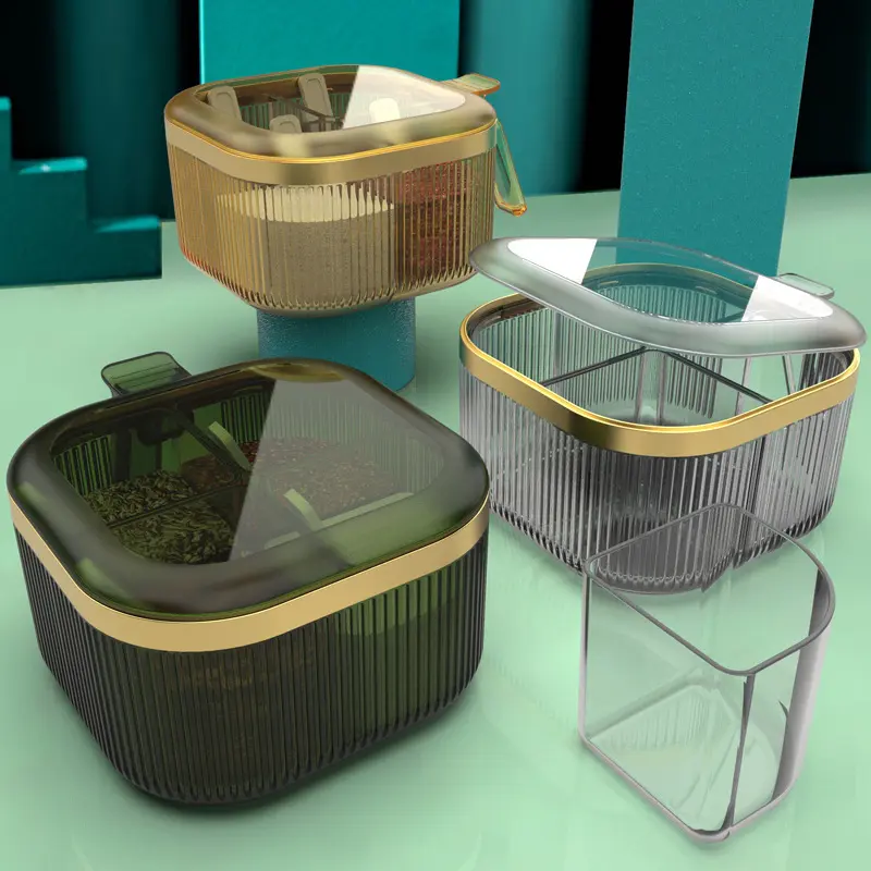 Light luxury seasoning box combination set seasoning bottle jar Household kitchen storage box storage box integrated multi-cell