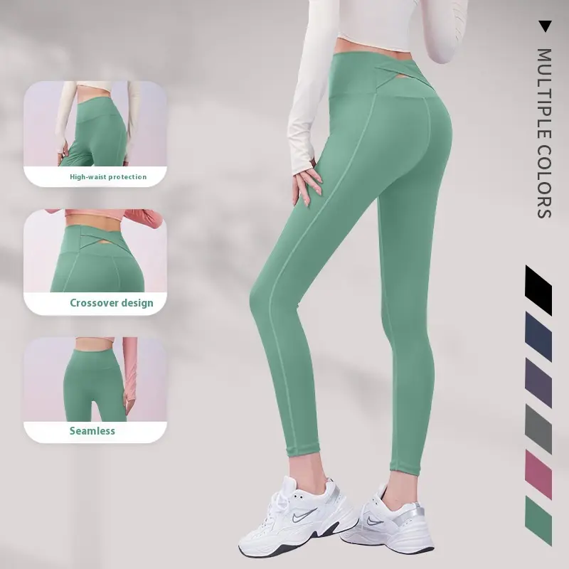 Juyatang nude seamless yoga pants back cross peach buttocks high waist hip lift slim sports fitness pants women