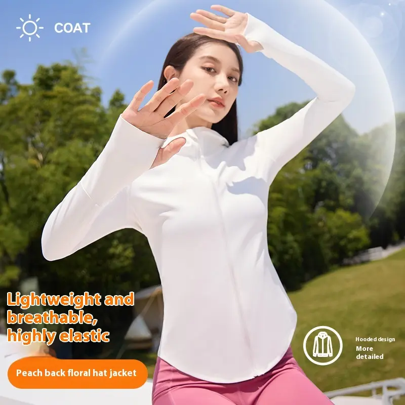 Juyitang's new sports jacket cycling thin breathable hooded women's long-sleeved outdoor yoga jacket