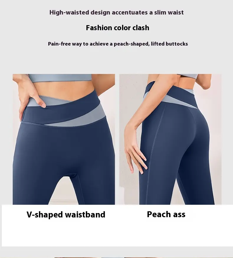 Juyitang color matching five-point pants no embarrassment line yoga pants high elastic and thin fitness running sports leggings