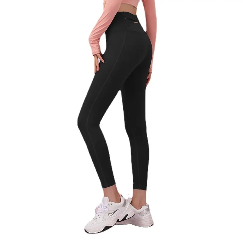 Juyatang nude seamless yoga pants back cross peach buttocks high waist hip lift slim sports fitness pants women