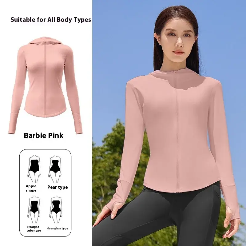 Juyitang's new sports jacket cycling thin breathable hooded women's long-sleeved outdoor yoga jacket
