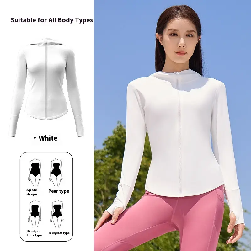 Juyitang's new sports jacket cycling thin breathable hooded women's long-sleeved outdoor yoga jacket