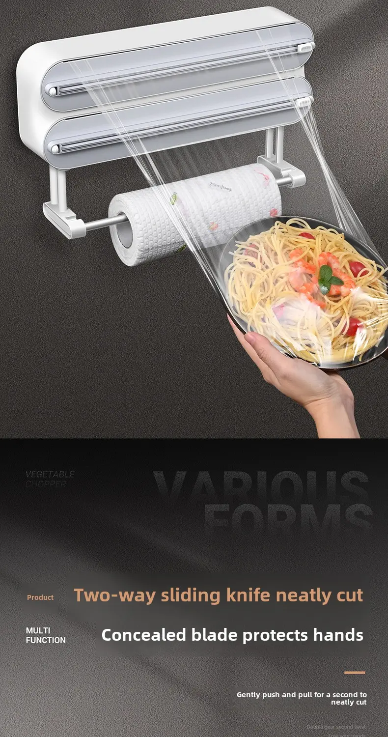 Wall-mounted plastic wrap cutter Multi-functional adjustable kitchen supplies storage baking tinfoil cutter cling film cutter