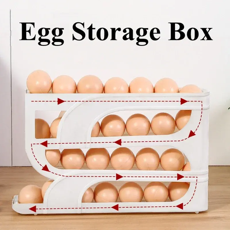Household Automatic Rolling Egg Storage Box Kitchen Refrigerator Side Door Egg Preservation Rack Egg Boxes 4 Layer Eggs Storage
