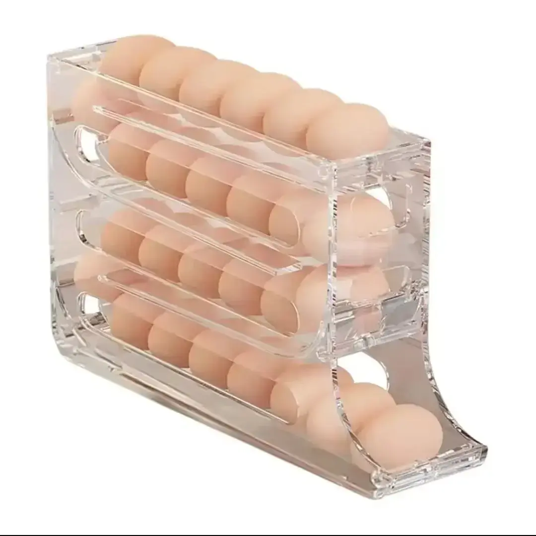 Household Automatic Rolling Egg Storage Box Kitchen Refrigerator Side Door Egg Preservation Rack Egg Boxes 4 Layer Eggs Storage