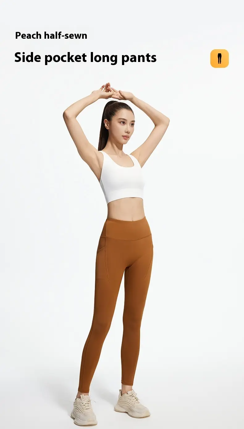 Juyatang hip lift yoga pants nude high waist tight body high elastic side pocket training fitness trousers yoga pants women